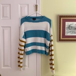 Fuzzy Orange & Blue Striped Sweater